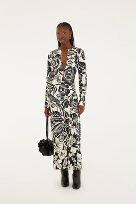 Off-White Cashews And Birds Lenzing Ecovero Viscose Maxi Dress | FarmRio (US)