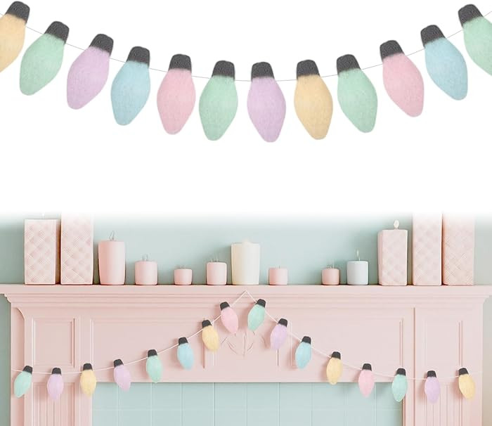 6.6ft Pastel Christmas Felt Garland 3D Lightbulb Garland Candy Colorful Christmas Hanging Banner ... | Amazon (US)