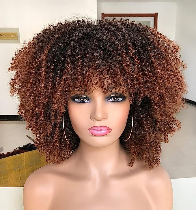 Short Curly Wigs for Black Women Afro Curly Wigs with Bangs Afro Hair Synthetic Heat Resistant Wi... | Amazon (US)