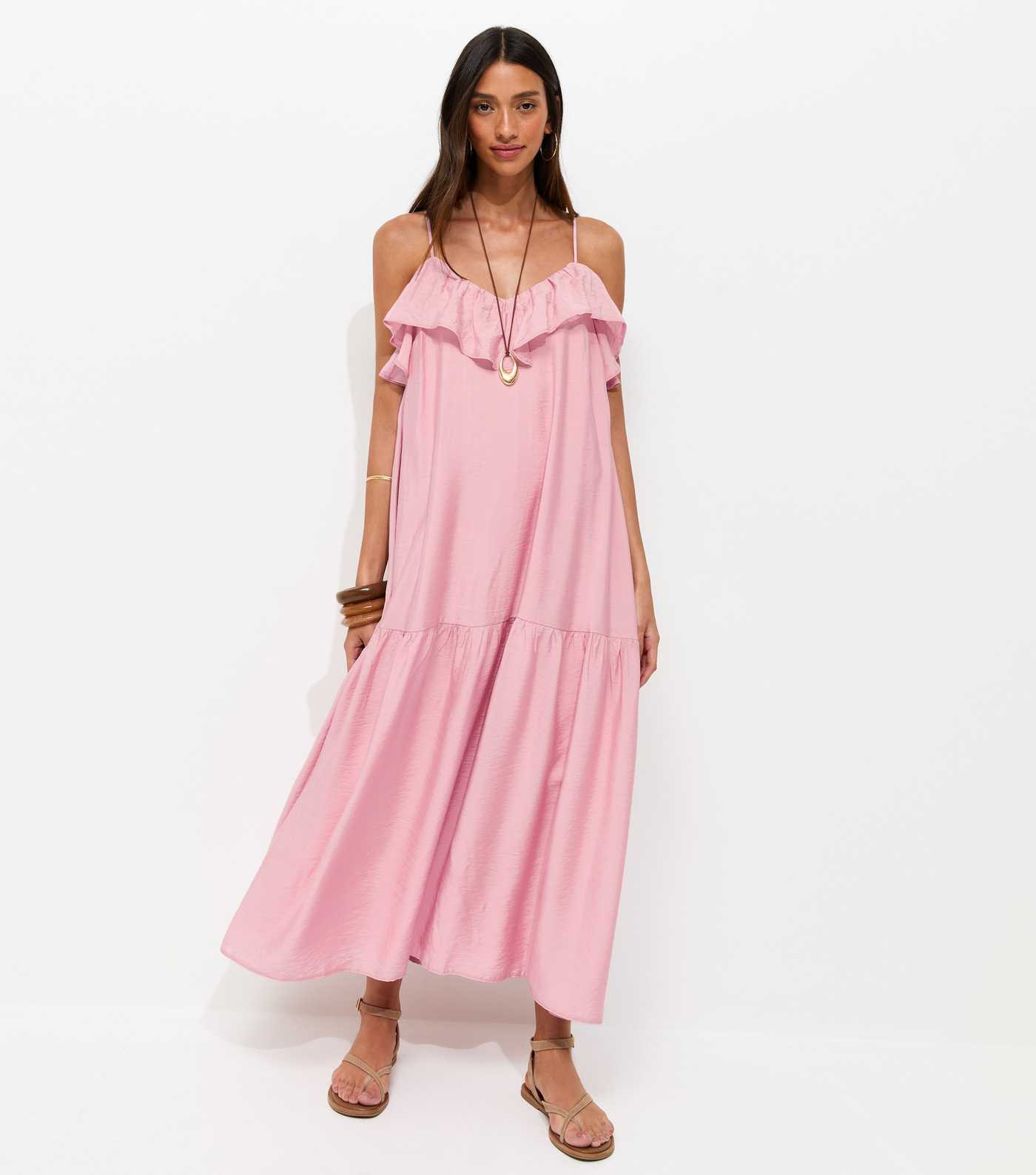 Light Pink Ruffle Trim Cami Midi Dress | New Look | New Look (UK)