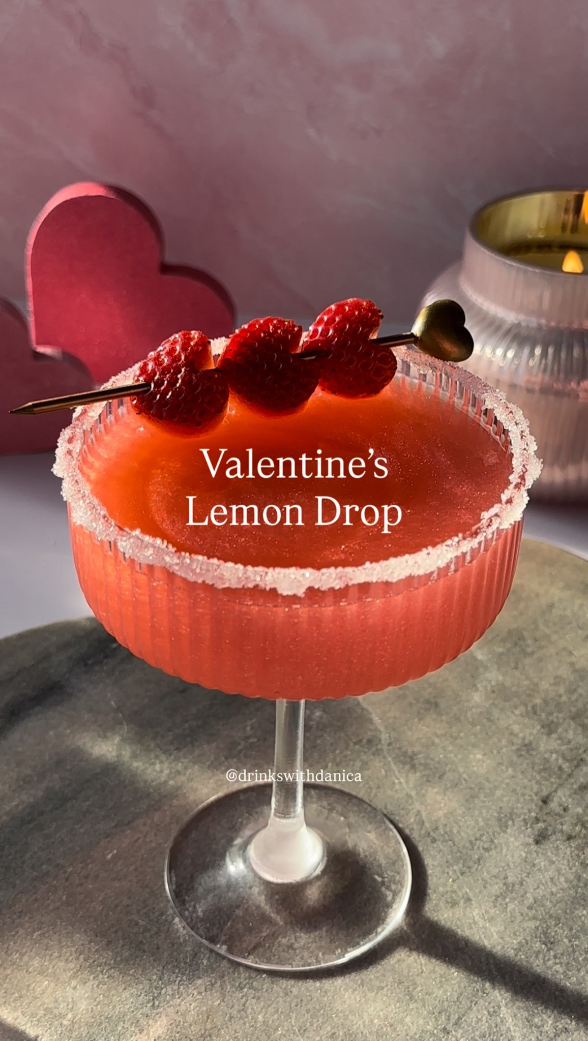 Valentine’s Lemon Drop

Follow me on Instagram and TikTok @drinkswithdanica for this recipe and more. Recipe is also at www.drinkswithdanica.com/