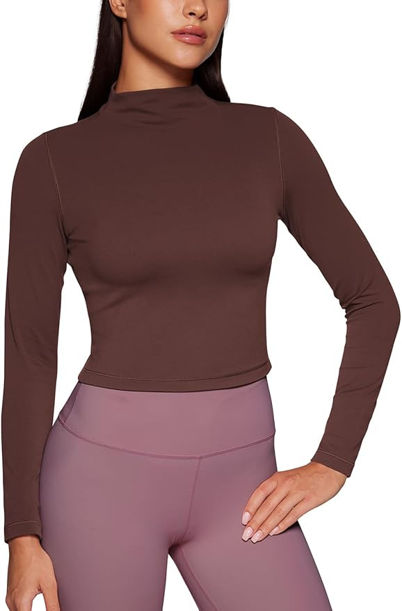 CRZ YOGA Womens Butterluxe Mock Turtleneck Long Sleeves Crop Tops Slim Fit Workout Casual T-Shirt... | Amazon (US)