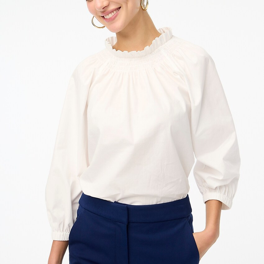 Cotton poplin smocked ruffleneck top | J.Crew Factory