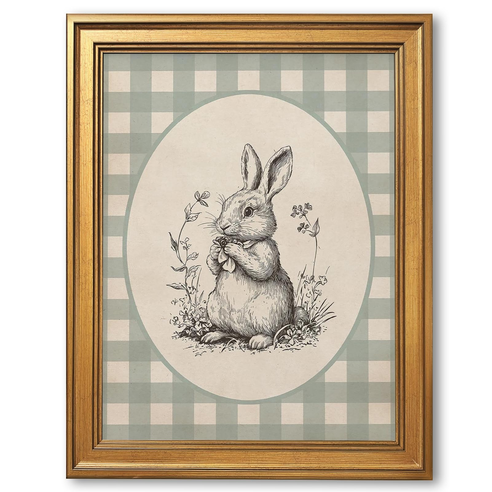 Gold Framed Vintage Easter Bunny Canvas Wall Art Black White Rabbit Sketch Print Drawing Poster B... | Amazon (US)