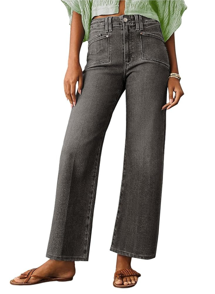 Astylish Womens Wide Leg Jeans High Waisted Stretchy Buttoned Denim Pants Trendy 2025 with Pocket | Amazon (US)