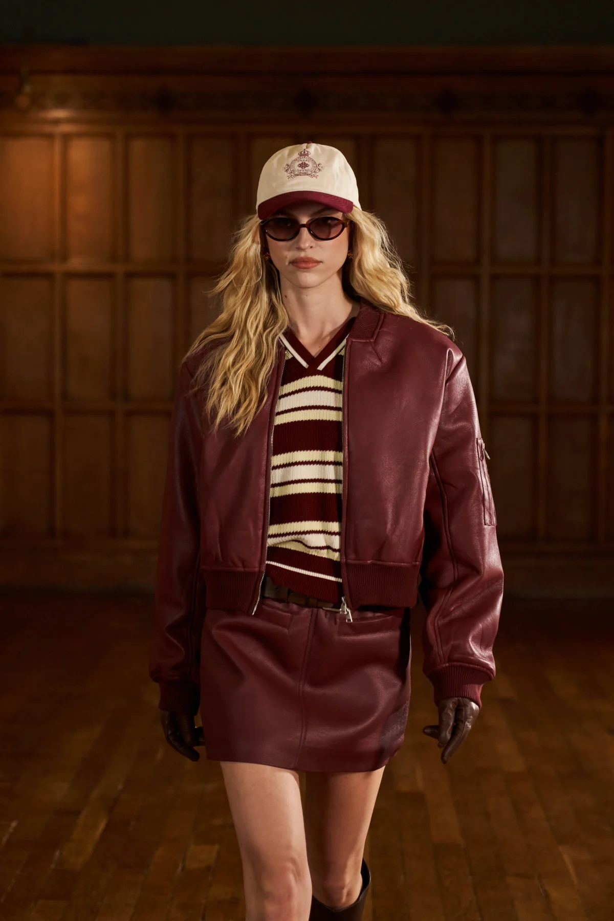 FAUX LEATHER SHOULDER PADDED BOMBER JACKET - BURGUNDY | The Couture Club