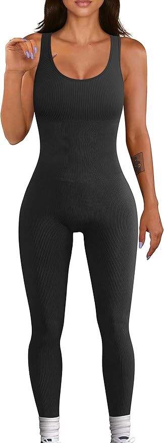 OQQ Women's Jumpsuits Ribbed One Piece Tank Tops Rompers Sleeveless Yoga Exercise Jumpsuits | Amazon (US)