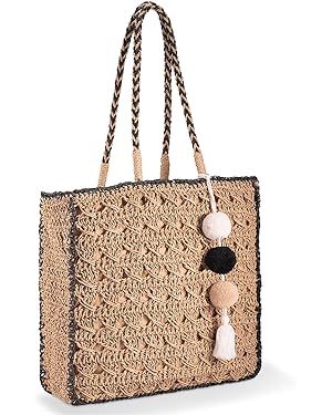 YXILEE Straw Tote Bag for Women - Summer Beach Bag Foldable Woven Tote Bags | Amazon (US)