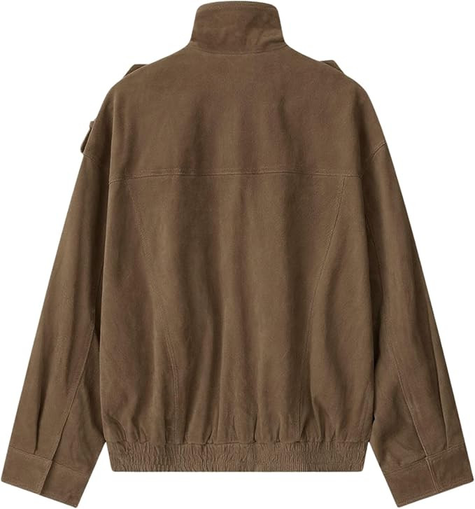 FindThy Women’s Suede Leather Jacket Vintage High Collar Long Sleeve Zip Up Oversized Outerwear... | Amazon (US)