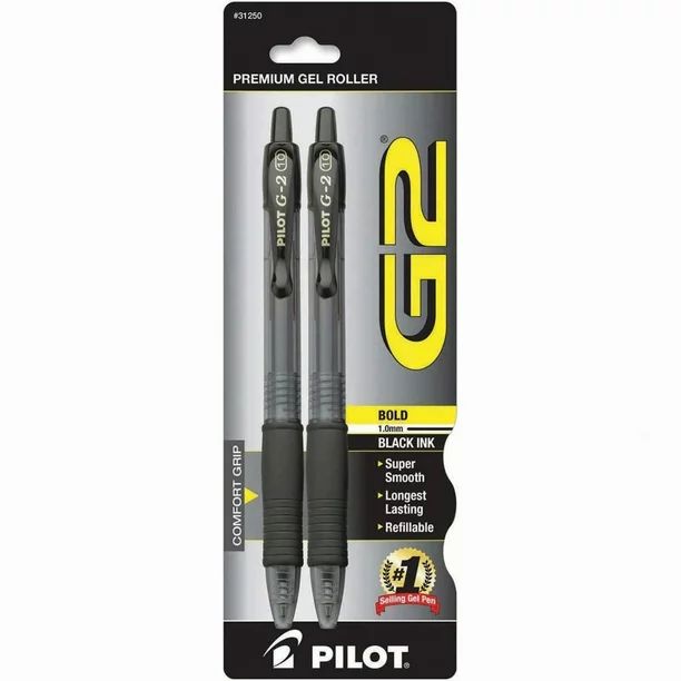 Pilot G2 Retractable Gel Ink Pens, Bold Point, Black, 2 Pack, 17510781 - Walmart.com | Walmart (US)