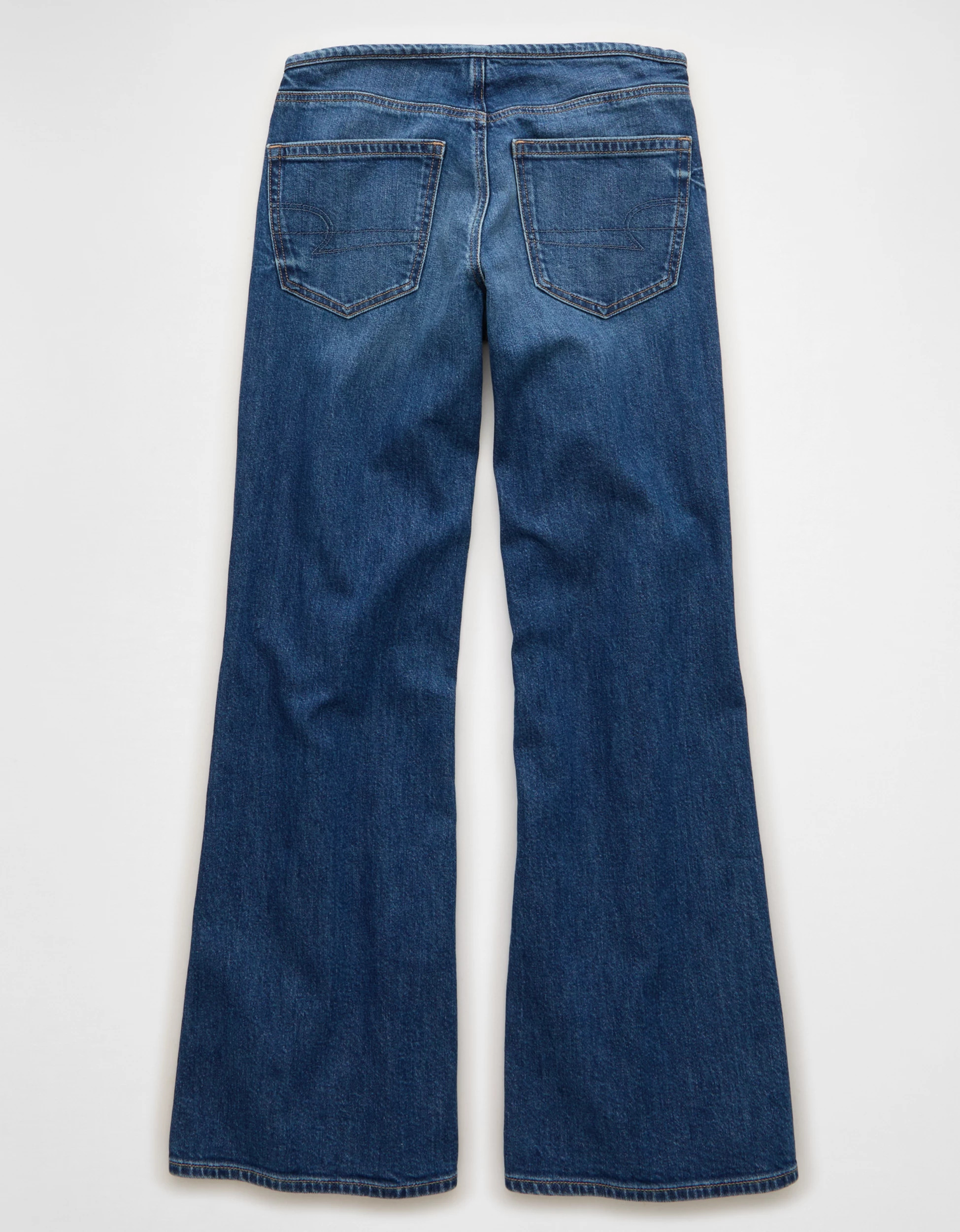 AE Dreamy Drape Stretch Super Low-Rise Baggy Flare Jean | American Eagle Outfitters (US & CA)