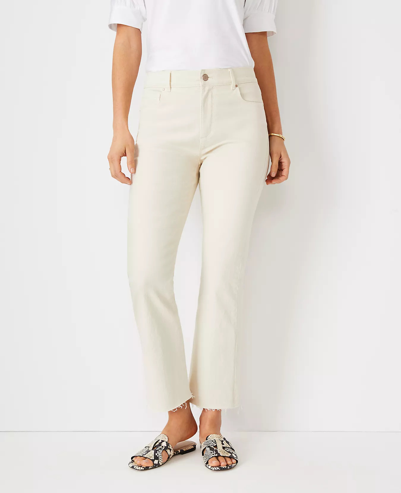Sculpting Pocket High Rise Kick Crop Jeans in Ecru | Ann Taylor (US)