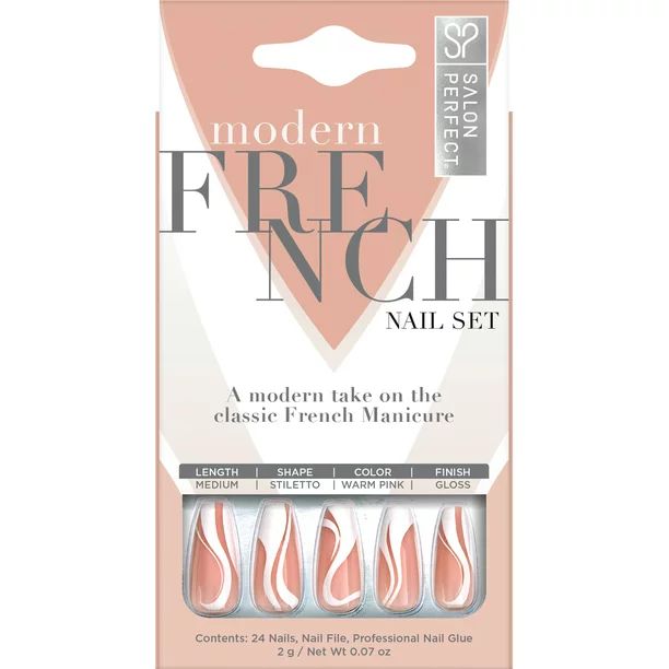 Salon Perfect Artificial Nails, 155 Modern French White Swirl, File & Glue Included, 30 Nails | Walmart (US)