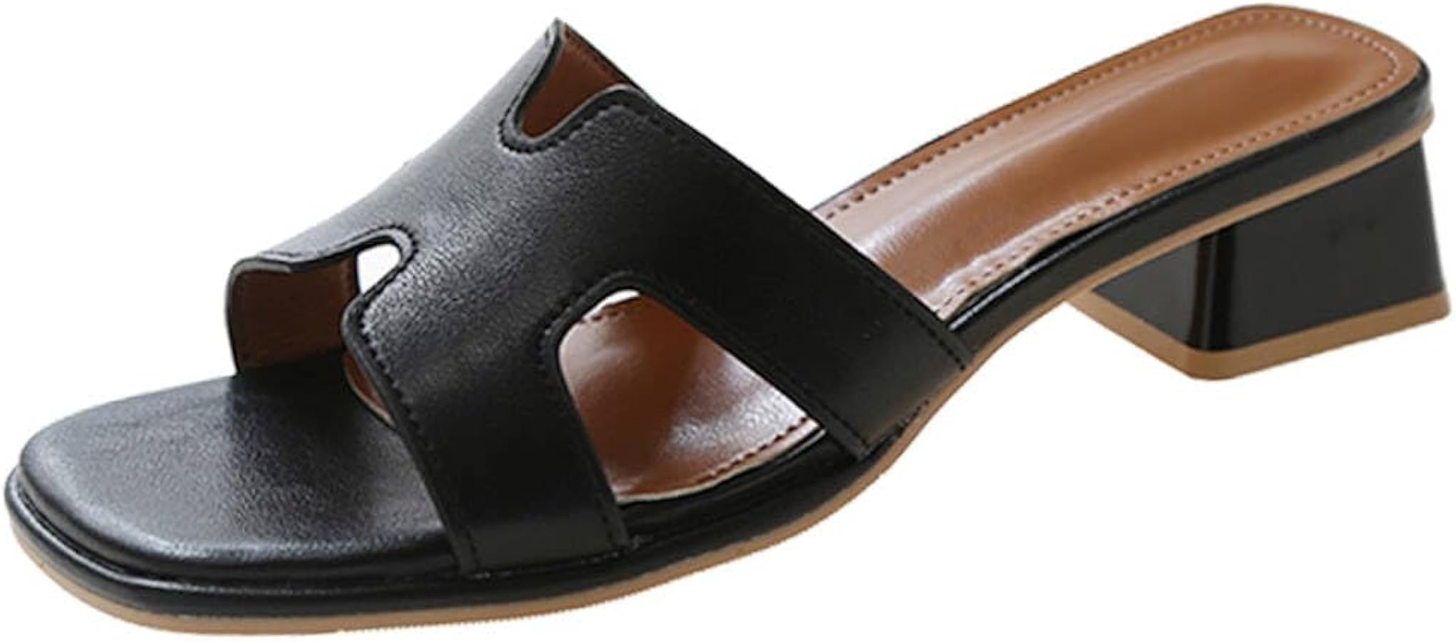 Women H Sandals Block Open Toe Chunky Heeled Sandals Casual Slip on Slipper Dressy Shoes | Amazon (US)