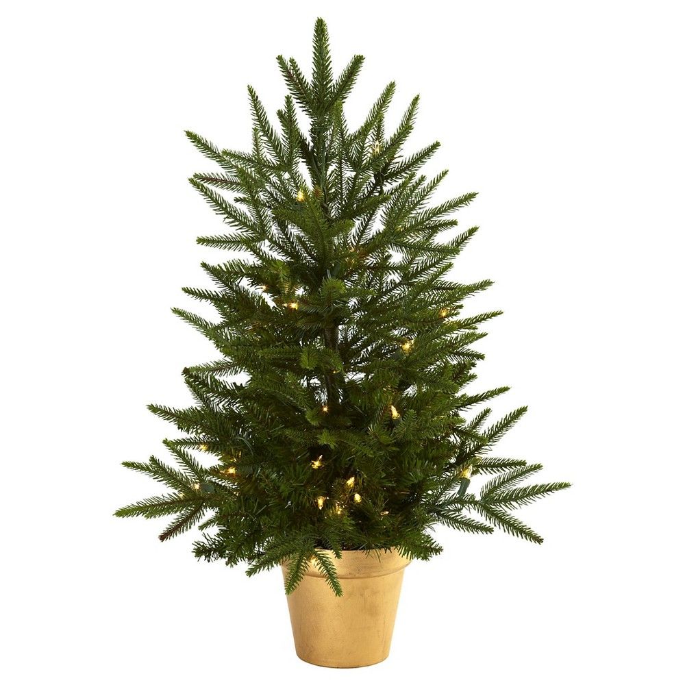 2.5' Christmas Tree with Golden Planter & Clear Lights - Nearly Natural, Green | Target