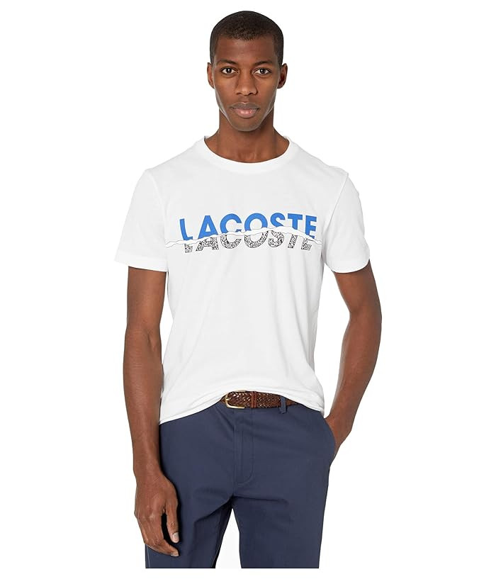 Lacoste Short Sleeve Tear Graphic Tee (White/Obscurity/Black/White) Men's Clothing | Zappos