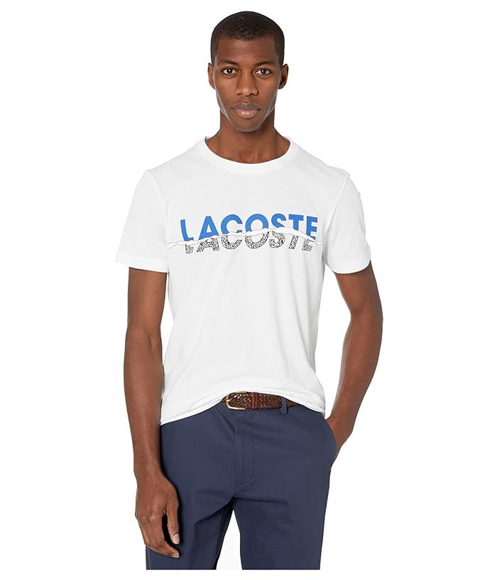 Lacoste Short Sleeve Tear Graphic Tee (White/Obscurity/Black/White) Men's Clothing | Zappos
