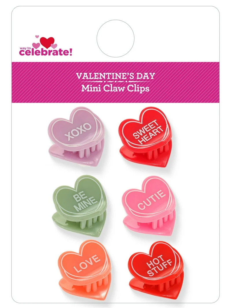 Way to Celebrate Valentine's Day Hear Charm Hair Clips, 6 Pieces | Walmart (US)