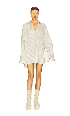 Helsa Pinstripe Poplin Oversized Shirt in Cream & Black Stripe from Revolve.com | Revolve Clothing (Global)