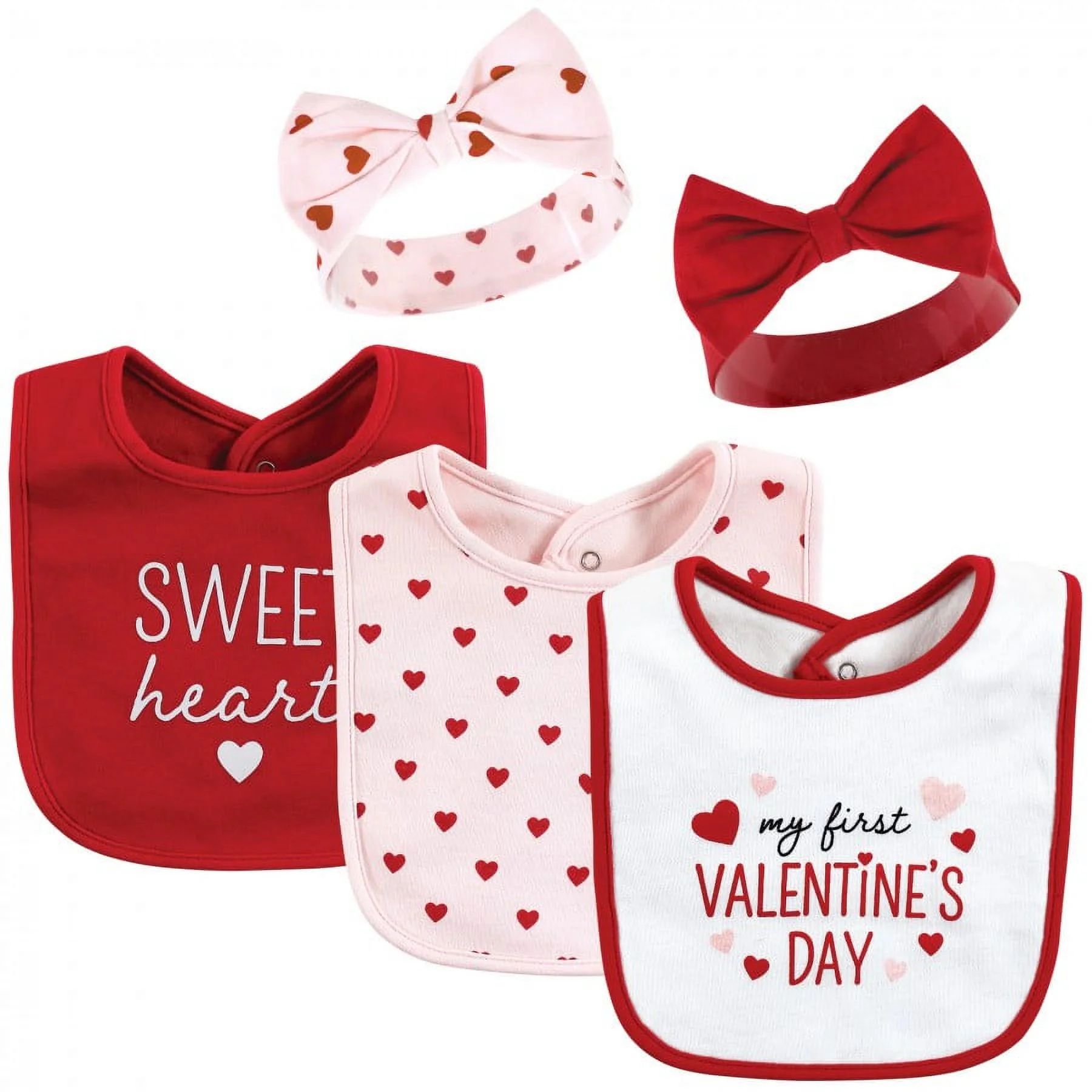 Hudson Baby Infant Girl Cotton Bib and Headband or Caps Set, Valentine Sweetheart, One Size | Walmart (US)