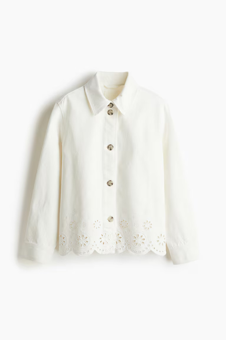 Broderie anglaise-detail denim jacket - Denim blue - Ladies | H&M GB | H&M (UK, MY, IN, SG, PH, TW, HK)