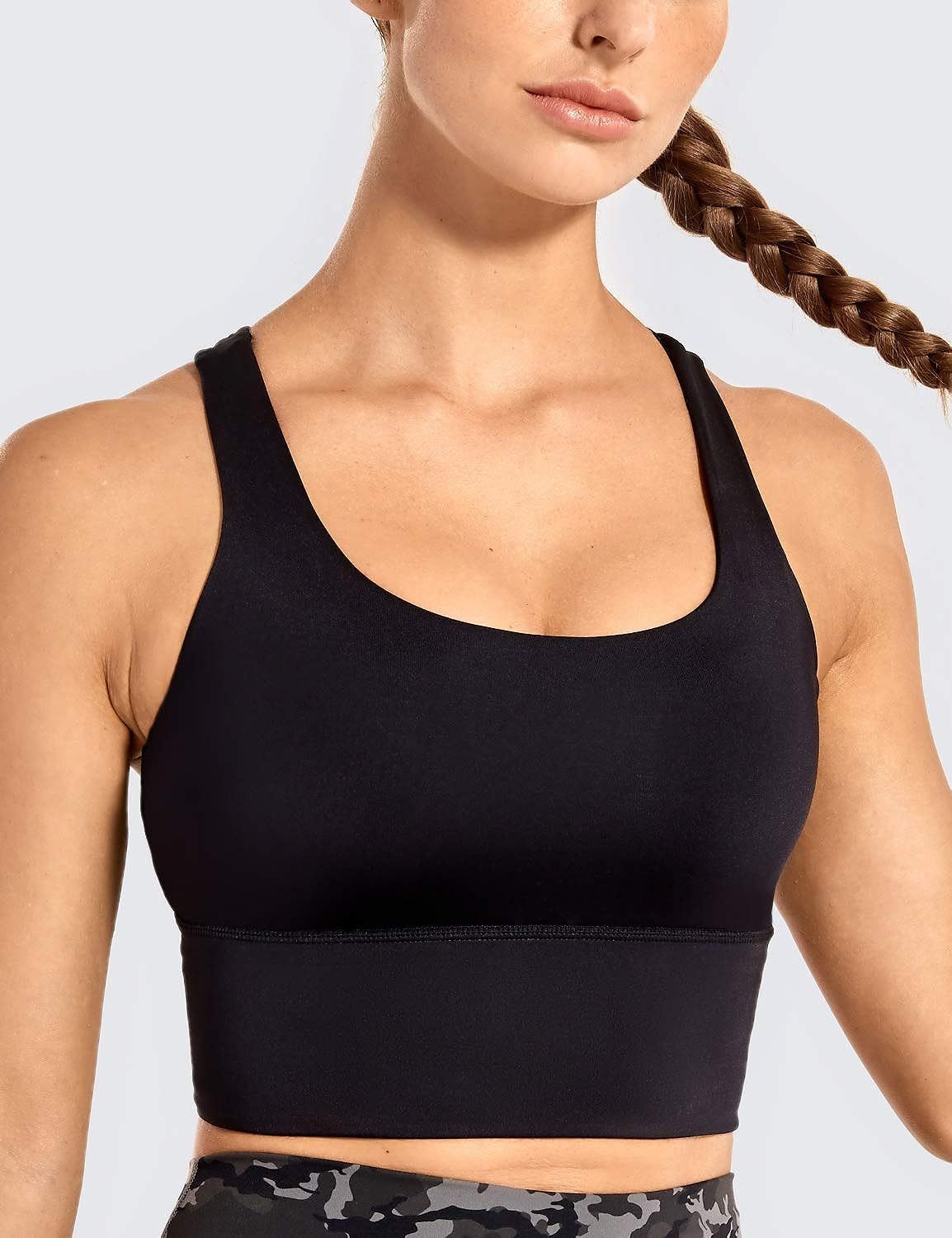 CRZ YOGA Women's Medium Impact Wirefree Padded Strappy Longline Sports Bras | Amazon (US)