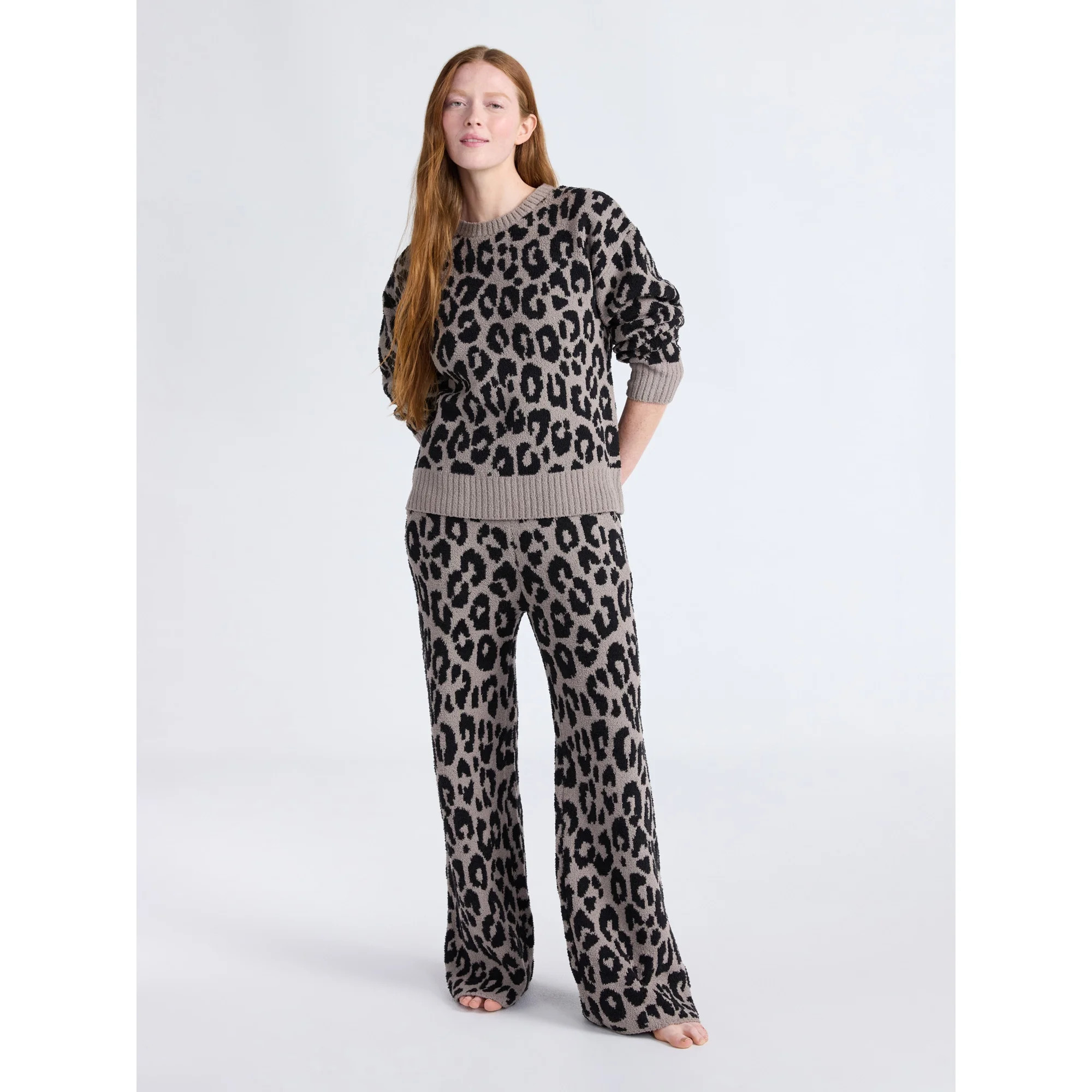 Joyspun Women's Cozy Ribbed Crewneck Top and Wide-Leg Pants Set, 2-Piece, Sizes XS-3X | Walmart (US)