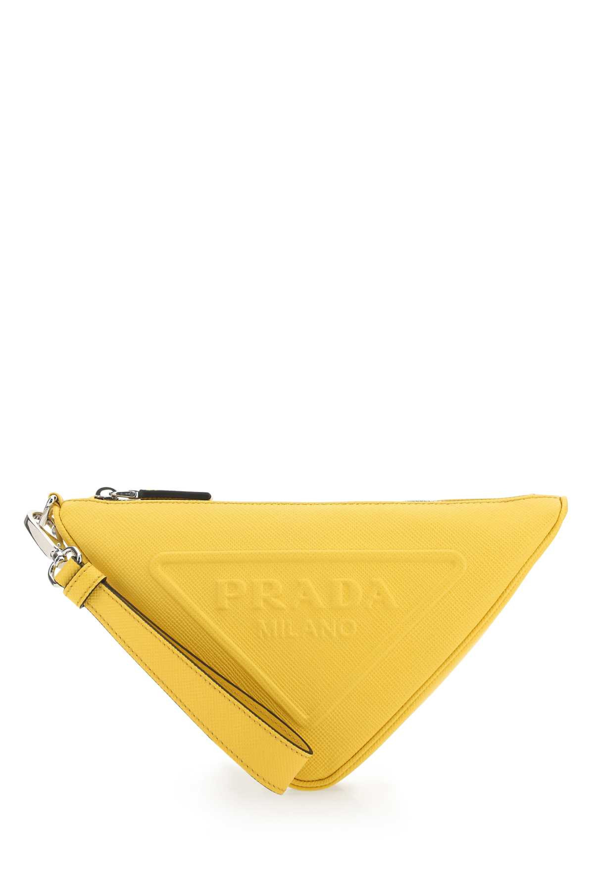 Prada Yellow Leather Triangle Clutch | Italist.com US