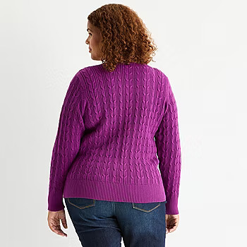St. John's Bay Plus Womens Crew Neck Long Sleeve Cable Knit Pullover Sweater | JCPenney