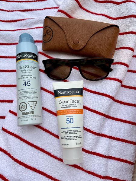 Sun essentials!
#sunscreen 
#spf
#sunglasses
#sunprotection
#neutrogena
#rayban
#ltkcanada

#LTKTravel #LTKBeauty #LTKSwim