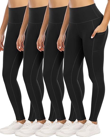 4 Pack Leggings with Pockets for Women,High Waist Tummy Control Workout Yoga Pants | Amazon (US)