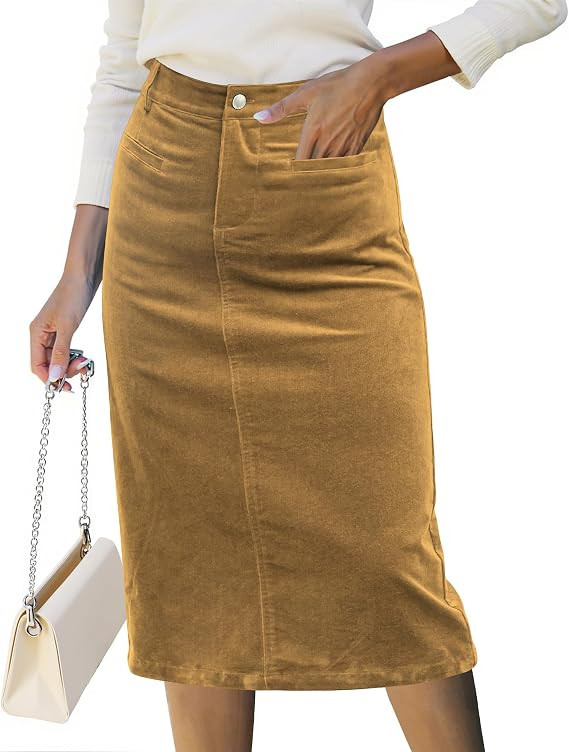 luvamia Corduroy Skirts for Women Midi Length High Waisted Trendy Fall Elastic Waist Casual Stret... | Amazon (US)