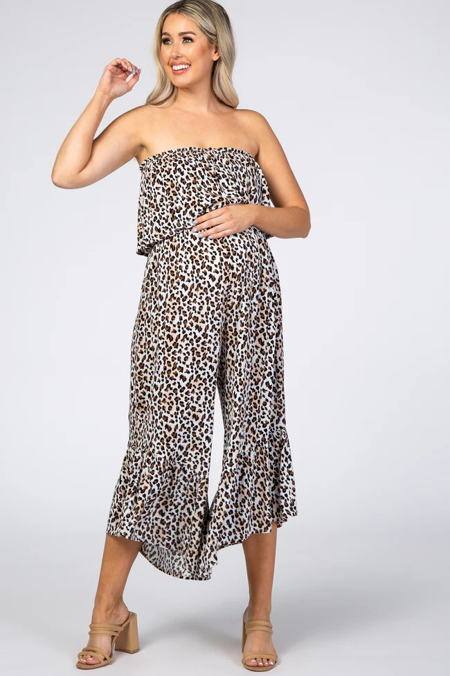 Brown Animal Print Flounce Maternity Jumpsuit | PinkBlush Maternity