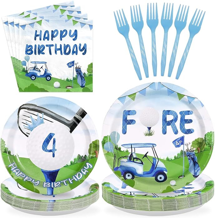 96 Pcs Golf 4th Birthday Party Supplies Golf Ball Sports Theme Party Plates and Napkins Disposabl... | Amazon (US)
