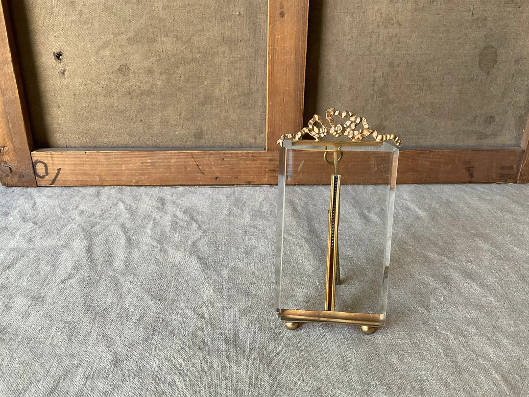 French Vintage Small Frame in Brass With Golden Knot and Ribbon in Bronze, 19th, Handmade, Large ... | Etsy (US)