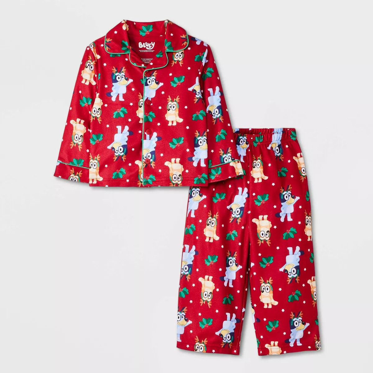 Toddler Boys' Bluey Christmas Coat Pajama Set - Red | Target