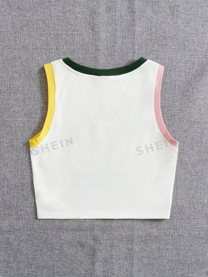 JORD.DESIGNS Letter & Cartoon Graphic Contrast Binding Tank Top | SHEIN
