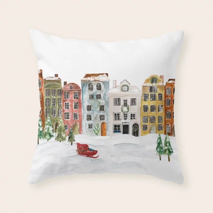 Christmas in the Village Throw Pillow | Society6