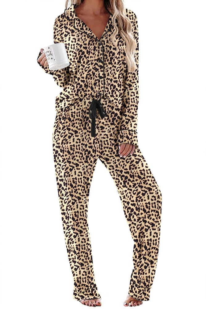 Ekouaer Women's Pajamas Long Sleeve Sleepwear Casual Button Down Loungewear Soft Pjs Set S-XXL | Amazon (US)