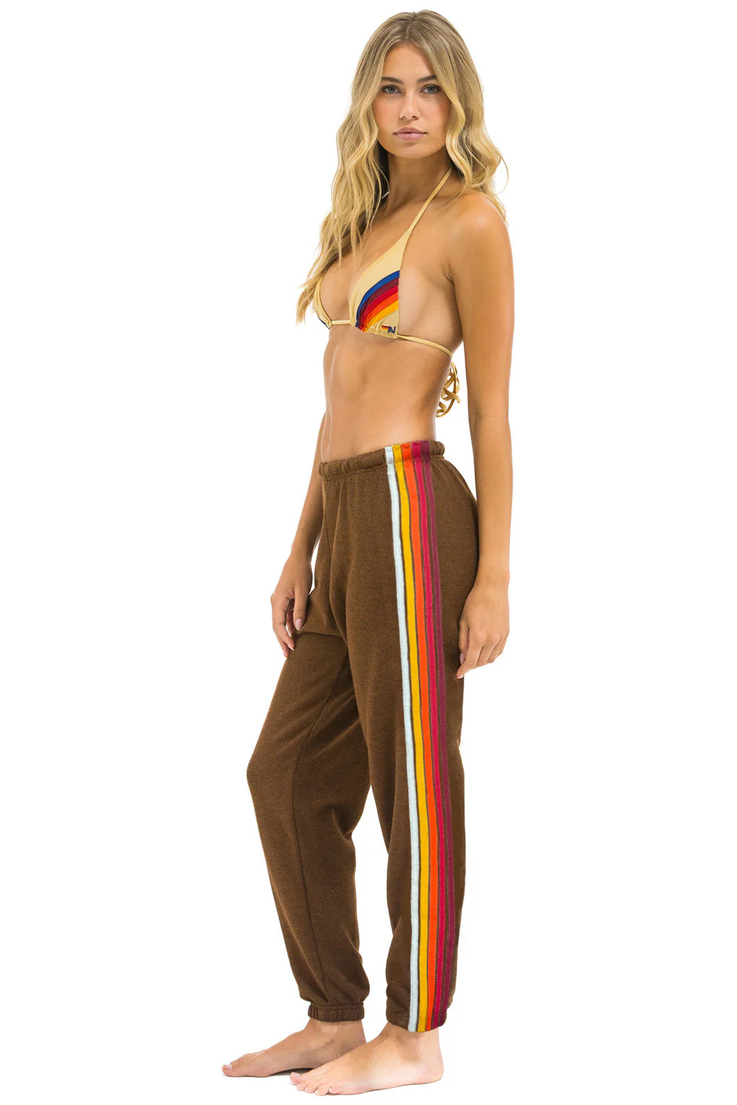 5 STRIPE SWEATPANTS - CHOCOLATE // RAINBOW WHITE | Aviator Nation