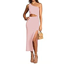 Pink Queen Women's Summer One Shoulder Sleeveless Cutout Side Slit Bodycon Maxi Long Dress | Amazon (US)