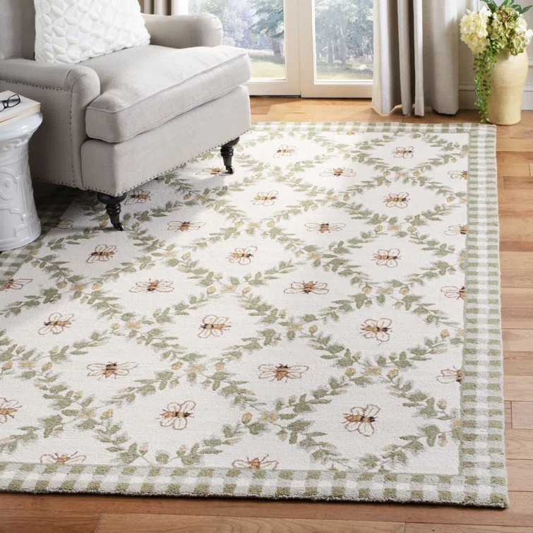 Littell Floral Handmade Looped/Hooked Wool Area Rug in Green | Wayfair North America