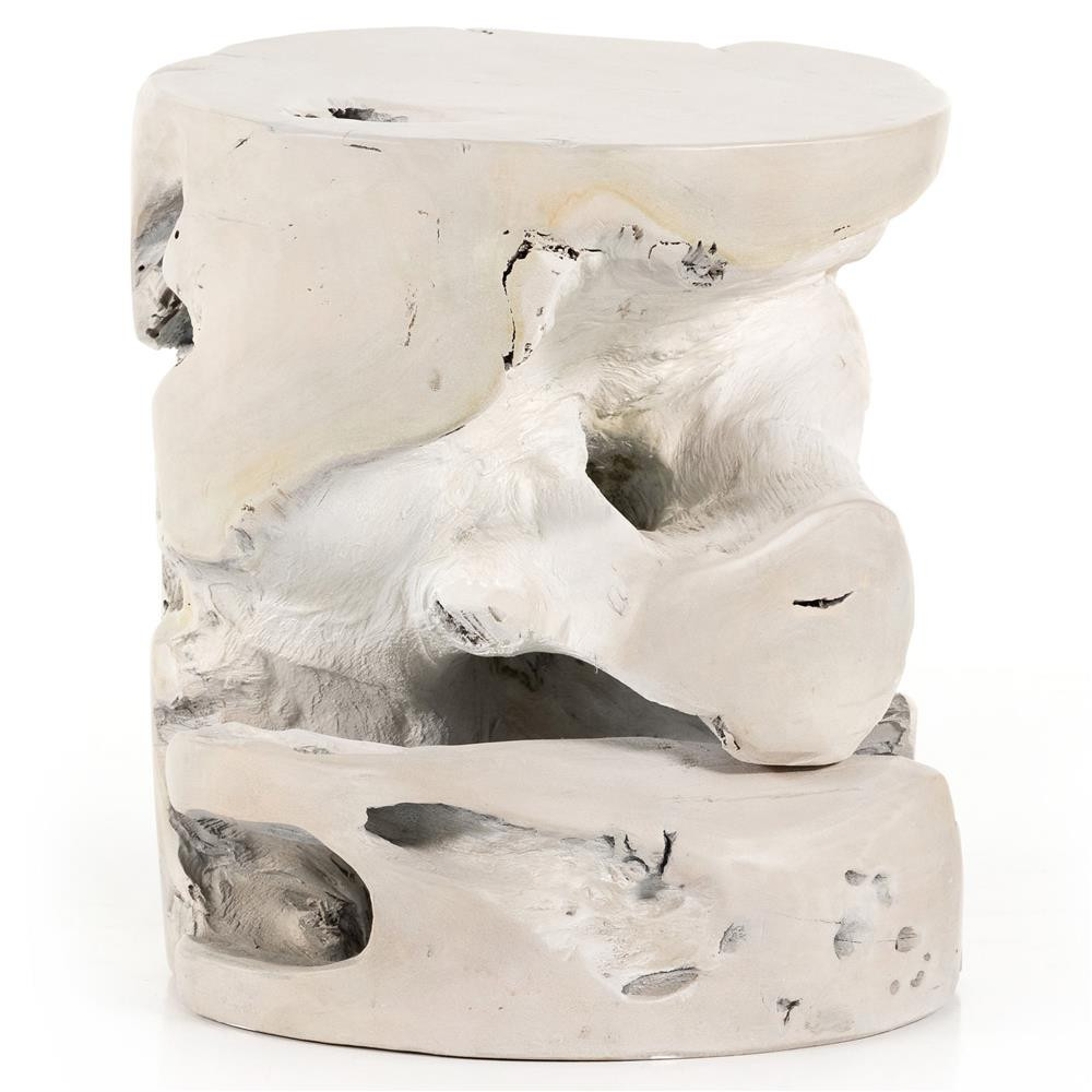 Kaili Global Bazaar White Teak Wood Outdoor Side End Table | Kathy Kuo Home