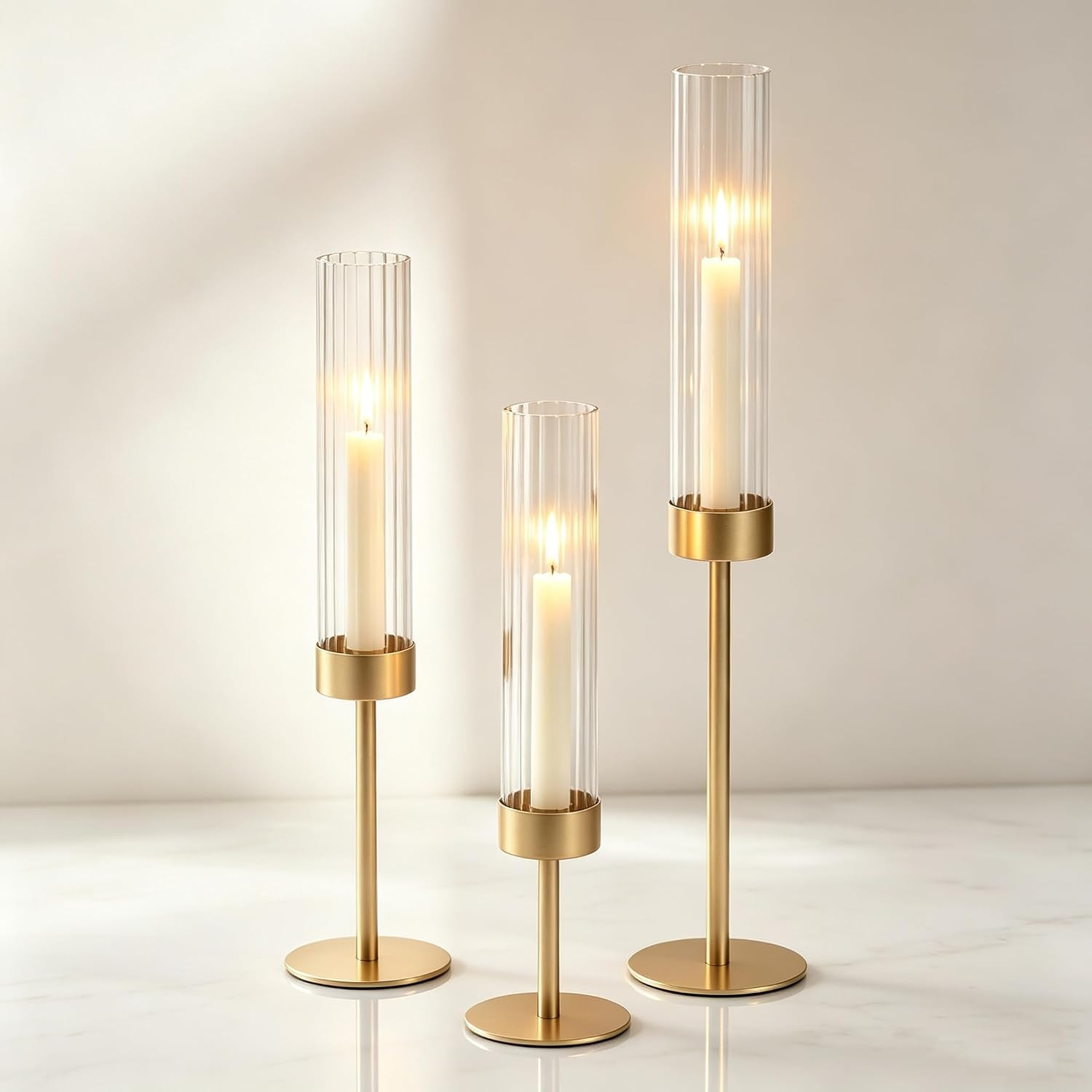 Hewory Gold Hurricane Candle Holder: 3PCS Candlestick Holders for Decor | Amazon (US)