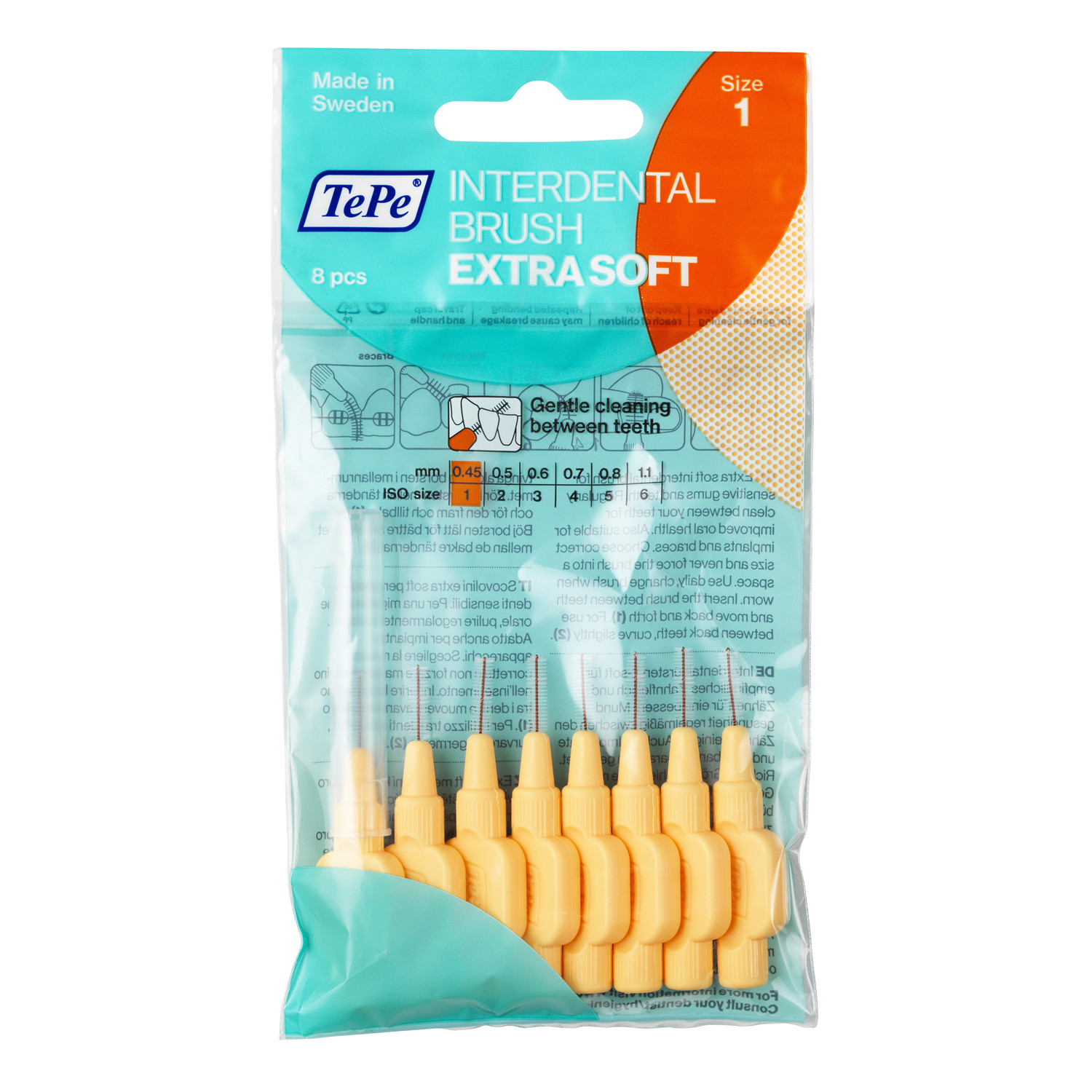 TEPE Interdental Brush Extra Soft Cleaners - Dental Brushes Between Teeth 8 Pack, Orange .45mm - ... | Walmart (US)