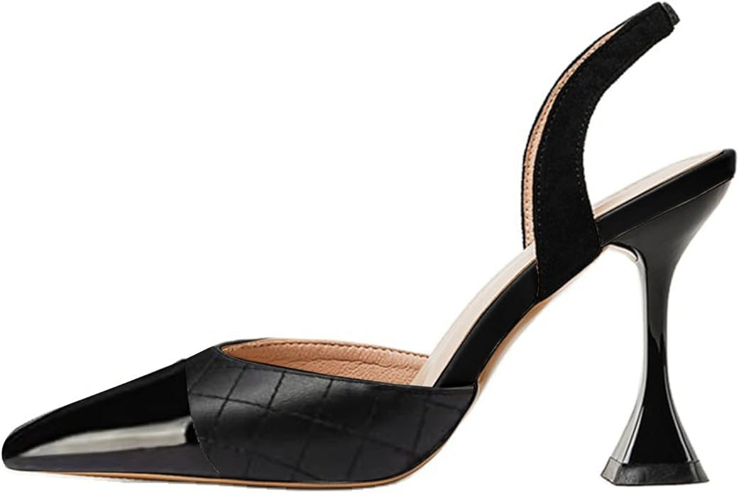 Coutgo Women's Slingback Pumps Pointed Toe Slip On Stiletto Heels Patchwork Dress Party Shoes | Amazon (US)