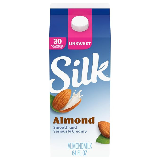 Silk Almond Milk, Unsweet, Dairy Free, Gluten Free, Seriously Creamy Vegan Milk with 50% More Cal... | Amazon (US)