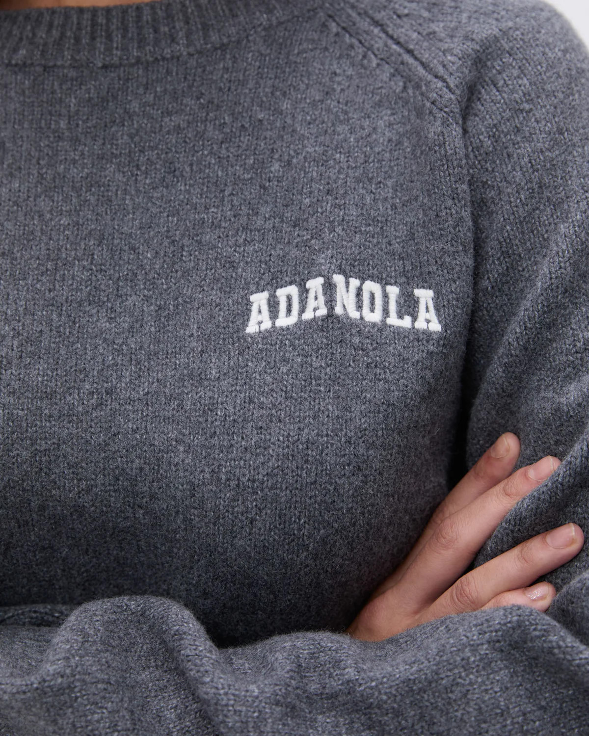Varsity Oversized Knit Sweatshirt - Dark Grey/Cream | Adanola UK