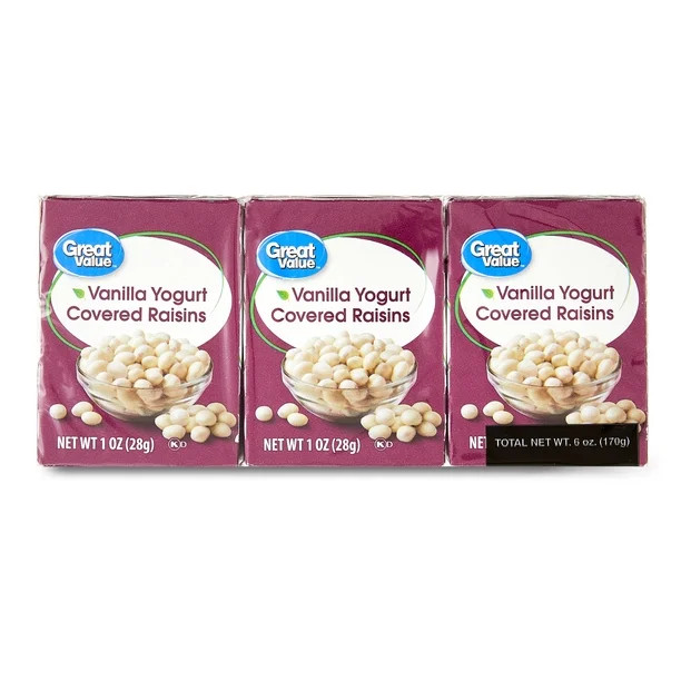 Great Value Vanilla Yogurt Covered Raisins,1 oz, 6 Count | Walmart (US)