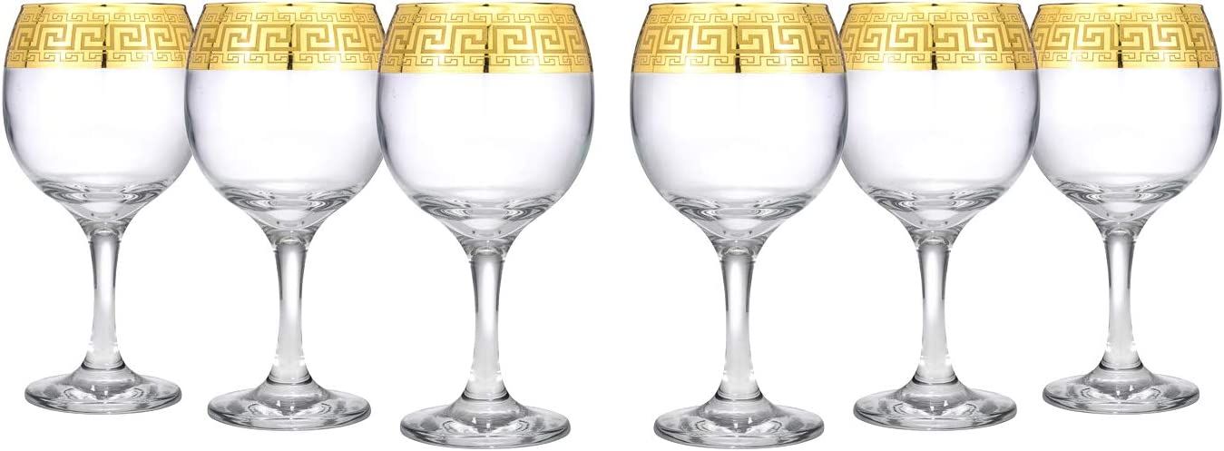 Gold Rimmed Wine Goblet 6-piece Glass Set Greek Key Pattern Contemporary Drinkware | Amazon (US)